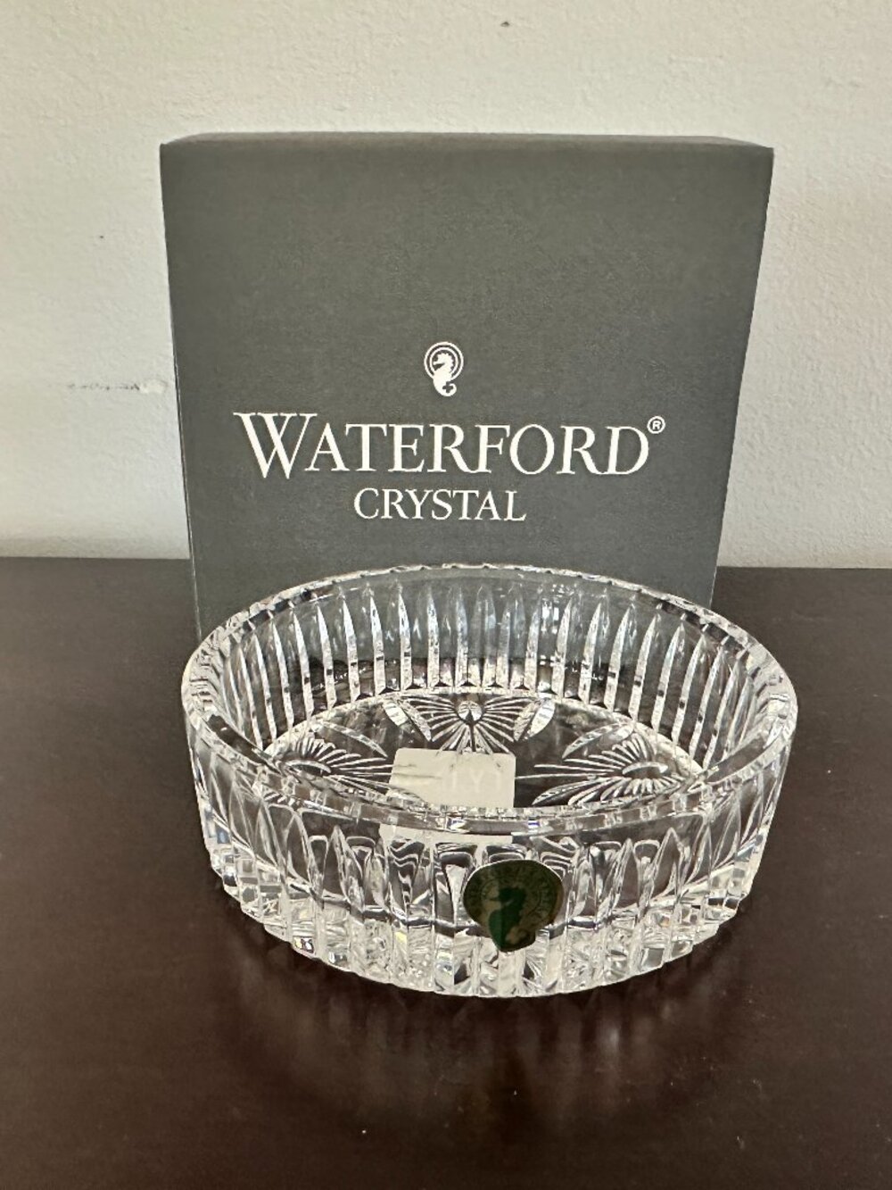 New Waterford Cut Crystal Best Wishes Champagne Wine Bottle Coaster Small Bowl